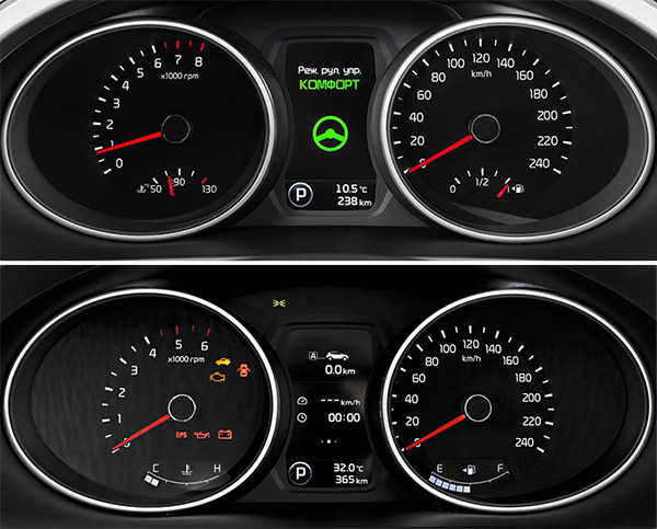 Переработанные варианты комбинации приборов: стандартная (внизу) и SuperVision (вверху).