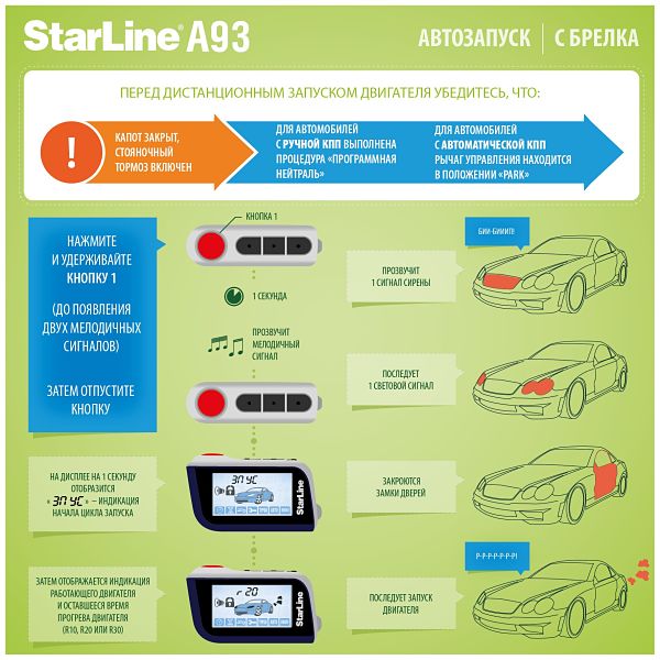 Настройка автозапуска в StarLine A93 с брелка