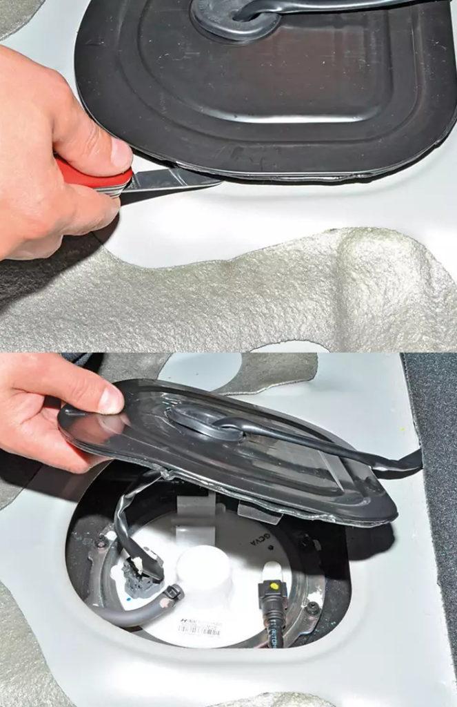 Открытие лючка бензобака Рио 3 и 4