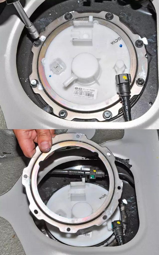 Снятие прижимного кольца топливного модуля Рио 3 и 4