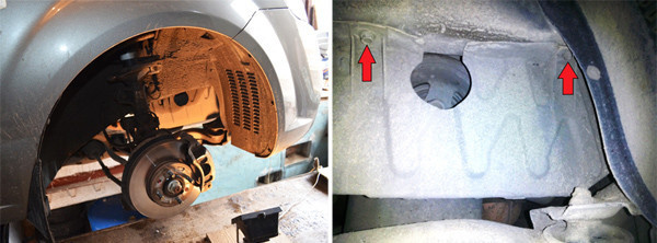 Сбросьте колесо и боковину корпуса двигателя.