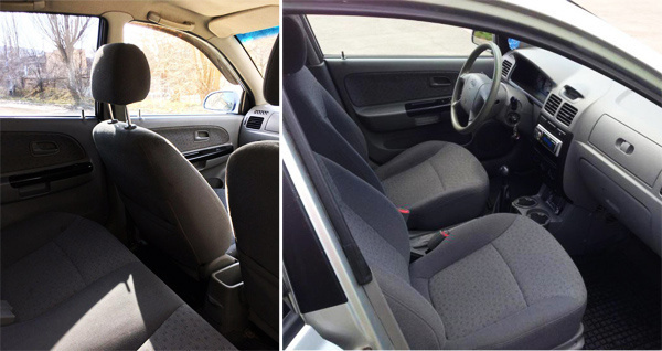 Передние сиденья и второй ряд сидений в Kia Rio 1-го поколения 